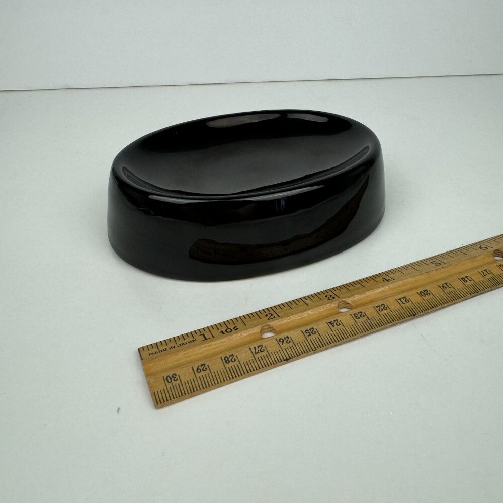 Vintage Black Oval Ceramic Porcelain Tabletop Bar Soap Dish Holder Glossy‎ READ
